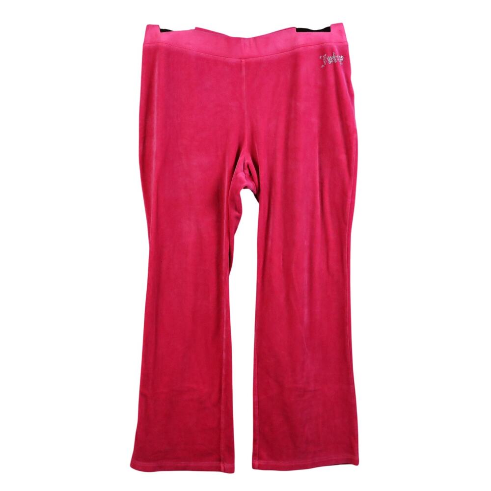 Juicy Couture Sweatpants Womens XXL Pink Velour Rhinestone Logo Y2K Lounge Flare